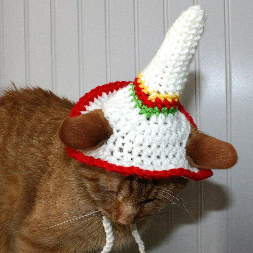HAND CRAFTED Crochet Sombrero Cinco De Mayo Cat Hat Costume Photo Prop